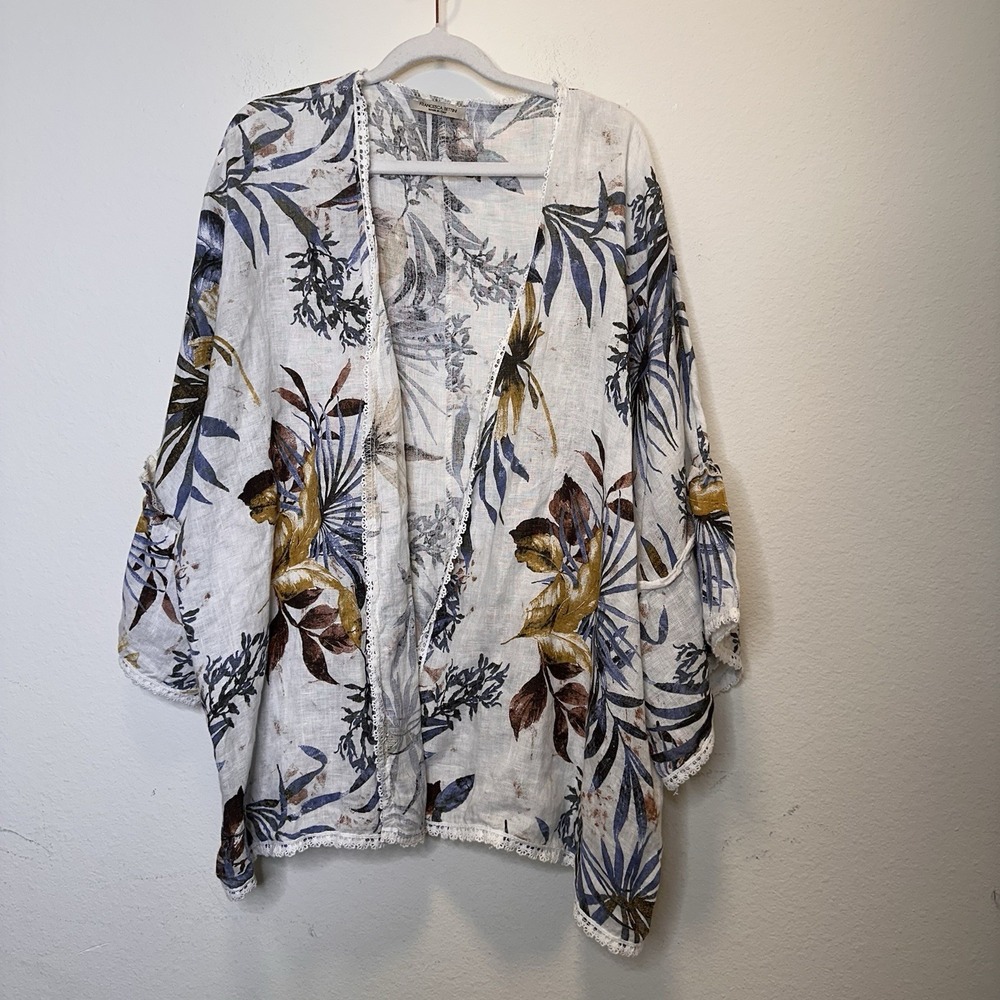 Francesca Bettini One Size 100% Linen  Kimono‎ Cardigan  Floral Crochet ITALY